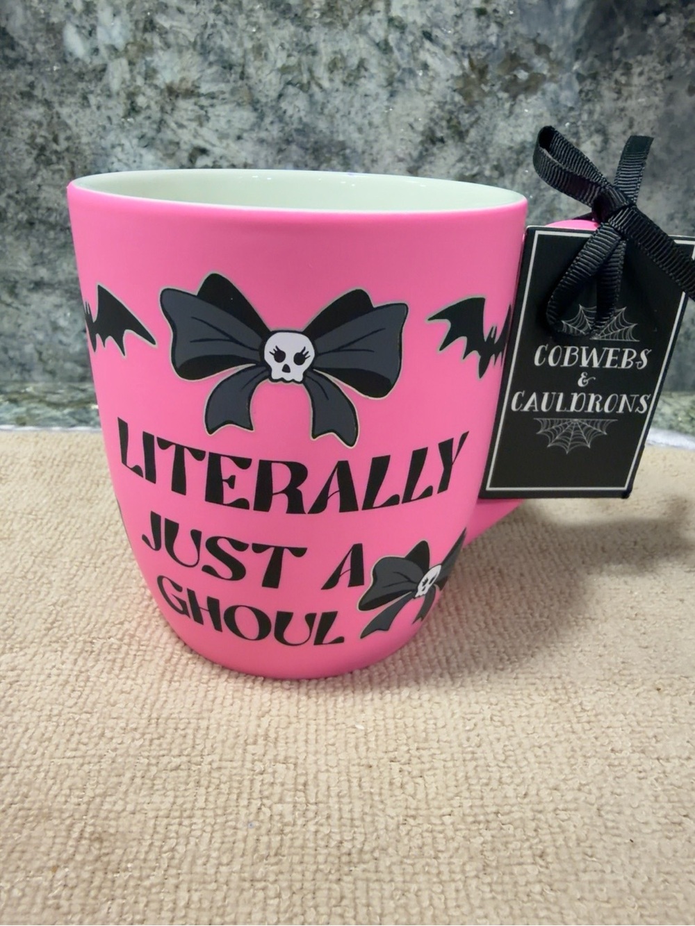 NWT Cobwebs & Cauldrons "Literally Just a Ghoul" Pink Halloween Mug